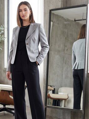 BCBG Max Azria Tailored Grey Blazer with Pleated Back - Size S